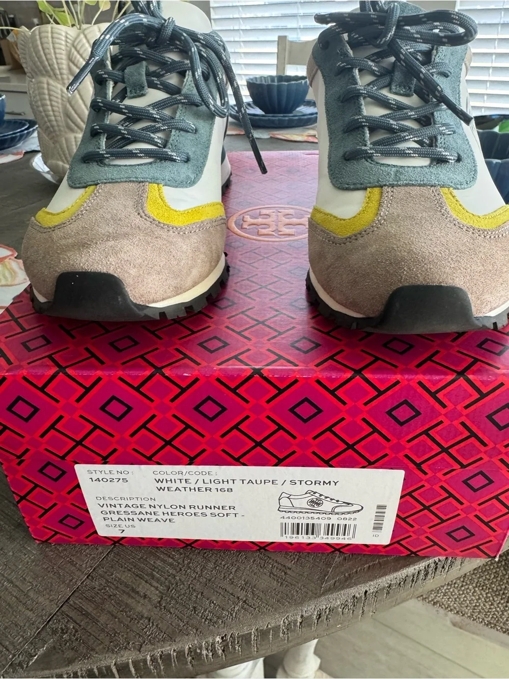 Tory Burch White, Light Taupe, Stormy & Yellow Runner Sneaker